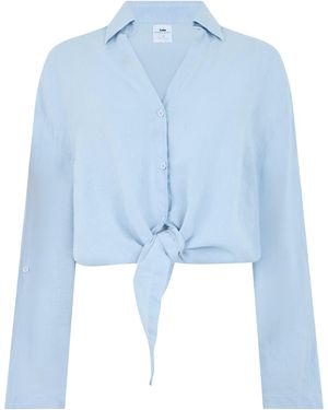 Lois Linen Crop Shirt - Blue