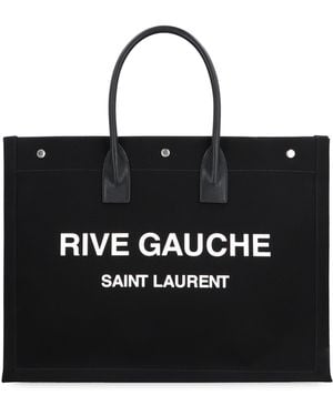 Saint Laurent BORSA TOTE RIVE GAUCHE IN LINO - Nero