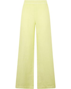 120% Lino Loose Linen Trousers - Yellow