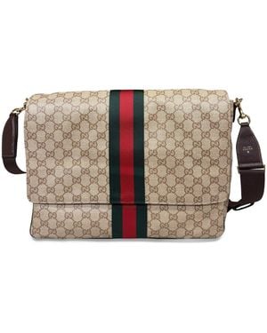 Gucci Monogram Shoulder Bag With Leather Details - Natural