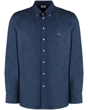 Etro Button-Down Collar Cotton Shirt - Blue