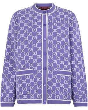 Gucci Embroidered Cotton Cardigan - Purple
