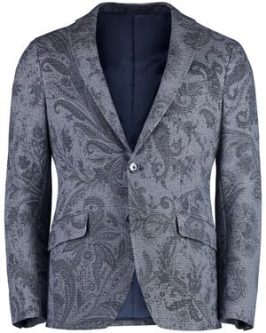 Etro Classic Single-Breasted Jacket With Paisley Motif - Blue