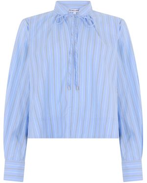 Veronica Beard Cropped Striped Blouse Viscose Blouses - Blue