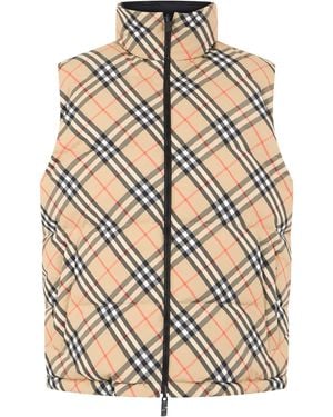 Burberry Quilted Vest With Check Print - Natural