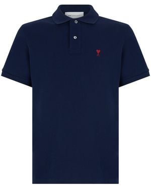 Ami Paris Cotton Polo With Short Sleeves - Blue