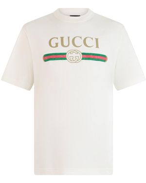 Gucci T-shirt in jersey di cotone e seta con stampa - Bianco
