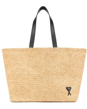 Ami Paris Borsa tote Ami de Coeur in rafia - Neutro