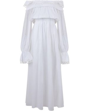 LES FILLES D'EVA Long Off-The-Shoulder Cotton Dress - White