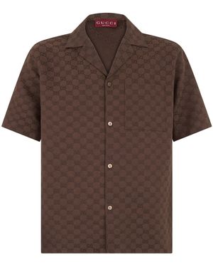Gucci Camicia bowling in tessuto misto lino - Marrone