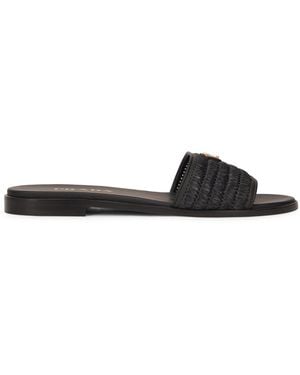 Prada Sandali slider in pelle con dettagli crochet - Nero