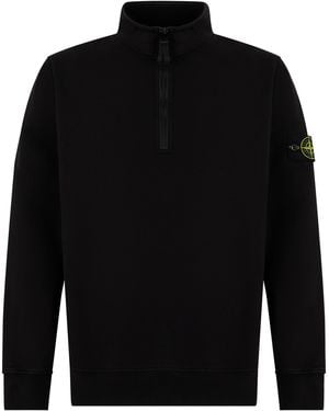 Stone Island Cotton Sweatshirt With Zip Collar - Black