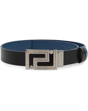Versace Greek Reversible Leather Belt - Blue