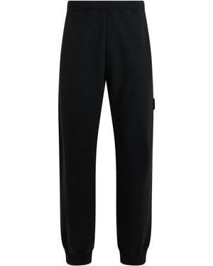 Stone Island Soft Cotton Sports Trousers With Elastic Waist And Ankle Cuffs - Black