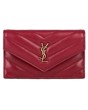 Saint Laurent Leather Cardholder With Logo - Red
