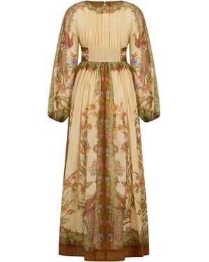 Zimmermann Long Dress With Puff Sleeves - Natural
