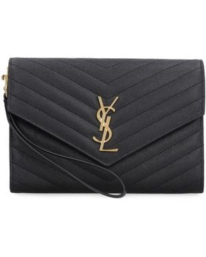 Saint Laurent Monogram Leather Clutch - Grey