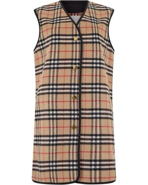 Burberry Checked Wool And Cashmere Vest Waistcoats & Gilets - Black