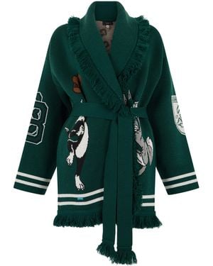 Alanui Cardigan With Fringes And Belt - Green