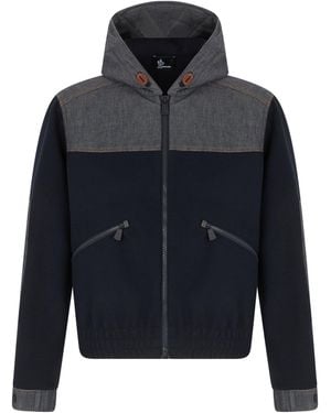 Moncler Sophisticated Bimaterial Hoodie With Zip - Blue