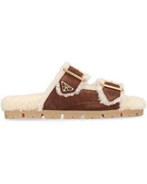 Prada Slippers in pelle scamosciata - Marrone