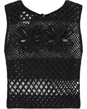 Pinko Gonzano Sleeveless Crochet Top, Viscose Tops - Black