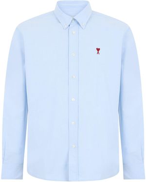 Ami Paris Long-Sleeve Shirt With Embroidered Logo - Blue