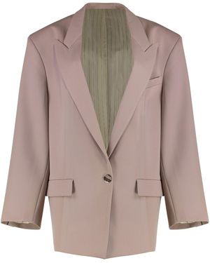 The Attico Single-Breasted Virgin Wool Jacket Blazers - Brown