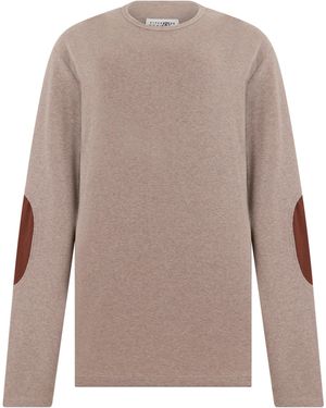 MM6 by Maison Margiela Ribbed Cotton-Wool Blend Long-Sleeve Jumper With Elbow Appliqués - Natural