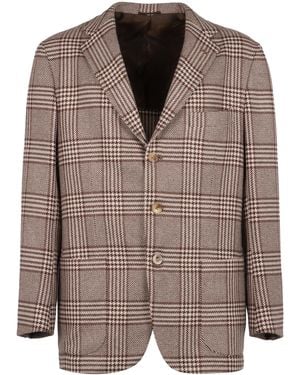 Kiton Houndstooth Pattern Blazer - Brown