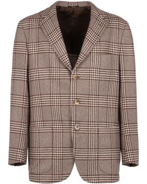 Kiton Houndstooth Pattern Blazer - Brown