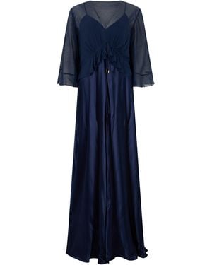Alberta Ferretti Long Satin Dress With Cape - Blue