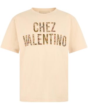 Valentino Garavani Cotton T-Shirt With Print - Natural