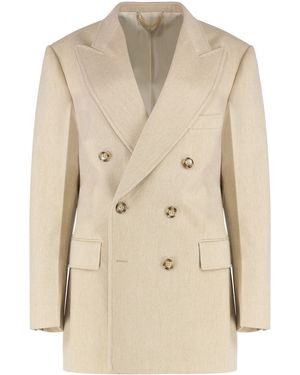 Victoria Beckham Double-Breasted Knit Jacket - Natural