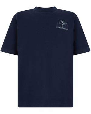 Drole de Monsieur Short-Sleeve Graphic T-Shirt With Logo Patch Detail - Blue
