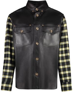 Versace Sophisticated Leather Shirt With Embellished Details - Black