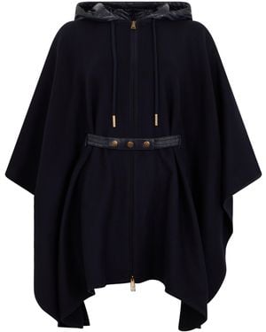 Moncler Cloak With Hood And Belt - Blue