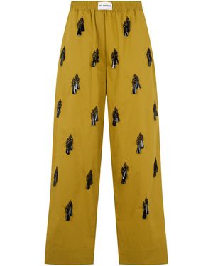 Des Phemmes Embellished Pants With Rhinestones - Yellow