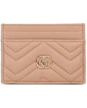 Gucci Leather Card Holder With Chevron And Logo - Brown