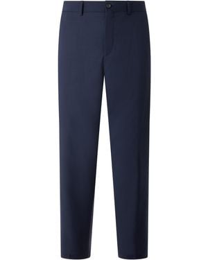BOSS Straight Linen-Blend Trousers - Blue