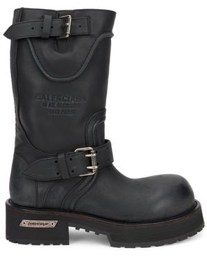 Balenciaga Venom Leather Ankle Boots With Metallic Details And Buckle Closure - Black