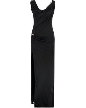 Versace Long Dress With Decorative Safety Pin - Black