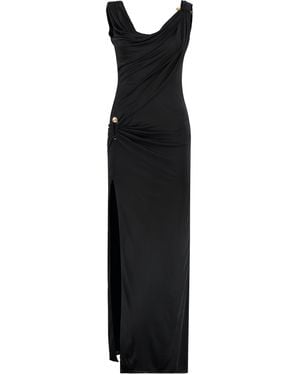 Versace Long Dress With Decorative Safety Pin - Black