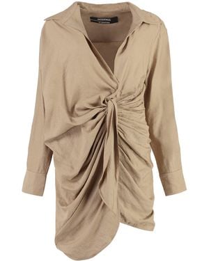 Jacquemus Asymmetrical Dress With Draped Front And Nacre Buttons - Natural