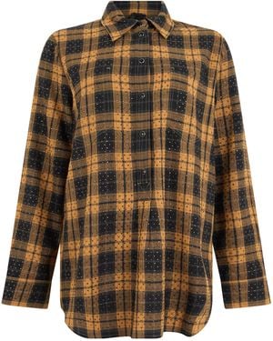 Pinko Plaid Blouse With Rhinestones - Orange
