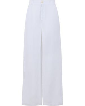 120% Lino Loose Linen Trousers - White