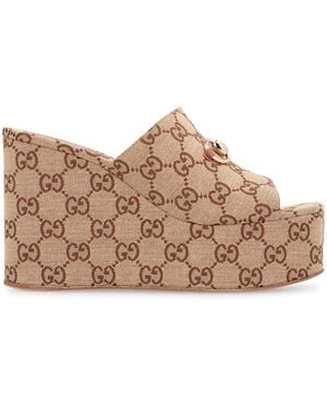 Gucci Gg Wedge Sandals - Brown