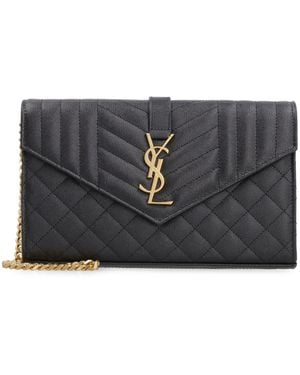 Saint Laurent Monogram Leather Wallet On Chain - Gray