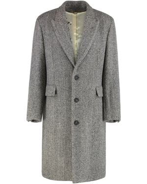 Golden Goose Cappotto monopetto in lana con trama spigata - Grigio