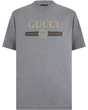 Gucci T-shirt in cotone con logo stampato - Grigio